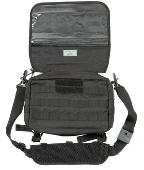 Preview: Schulter Tasche Molle Schwarz MFH geöffnet Vorderansicht auf weissem Hintergrund